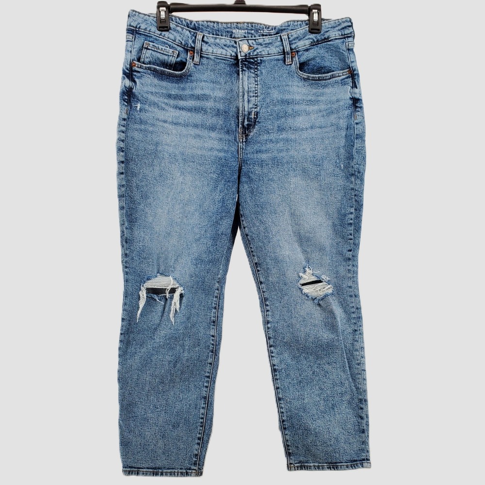 Old Navy Womens Size 18 OG Straight High Rise Distressed Light Wash Blue Jeans